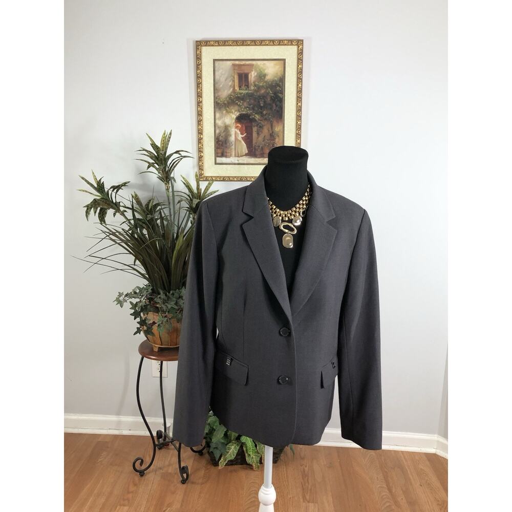 Tahari Women Jacket 14 Gray Long Sleeve‎ Lined Clueless Preppy Office Siren